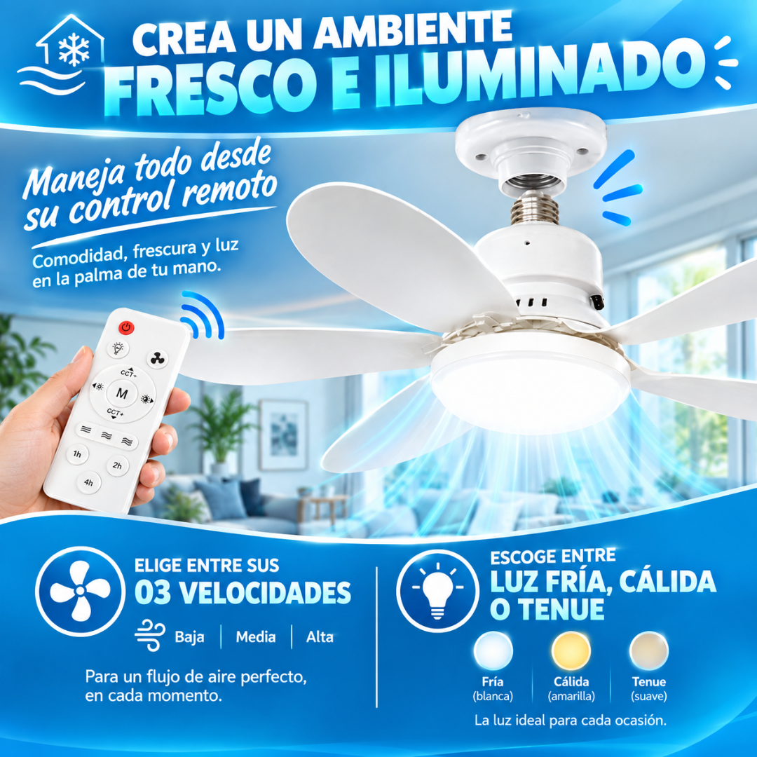 Ventilador de Techo LED + control remoto de regalo.
